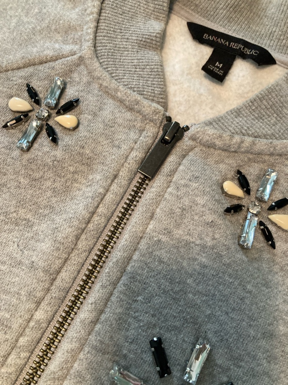 Banana Republic Light Gray Embellished Zip-Up Sweatshirt - Picture 8 of 9